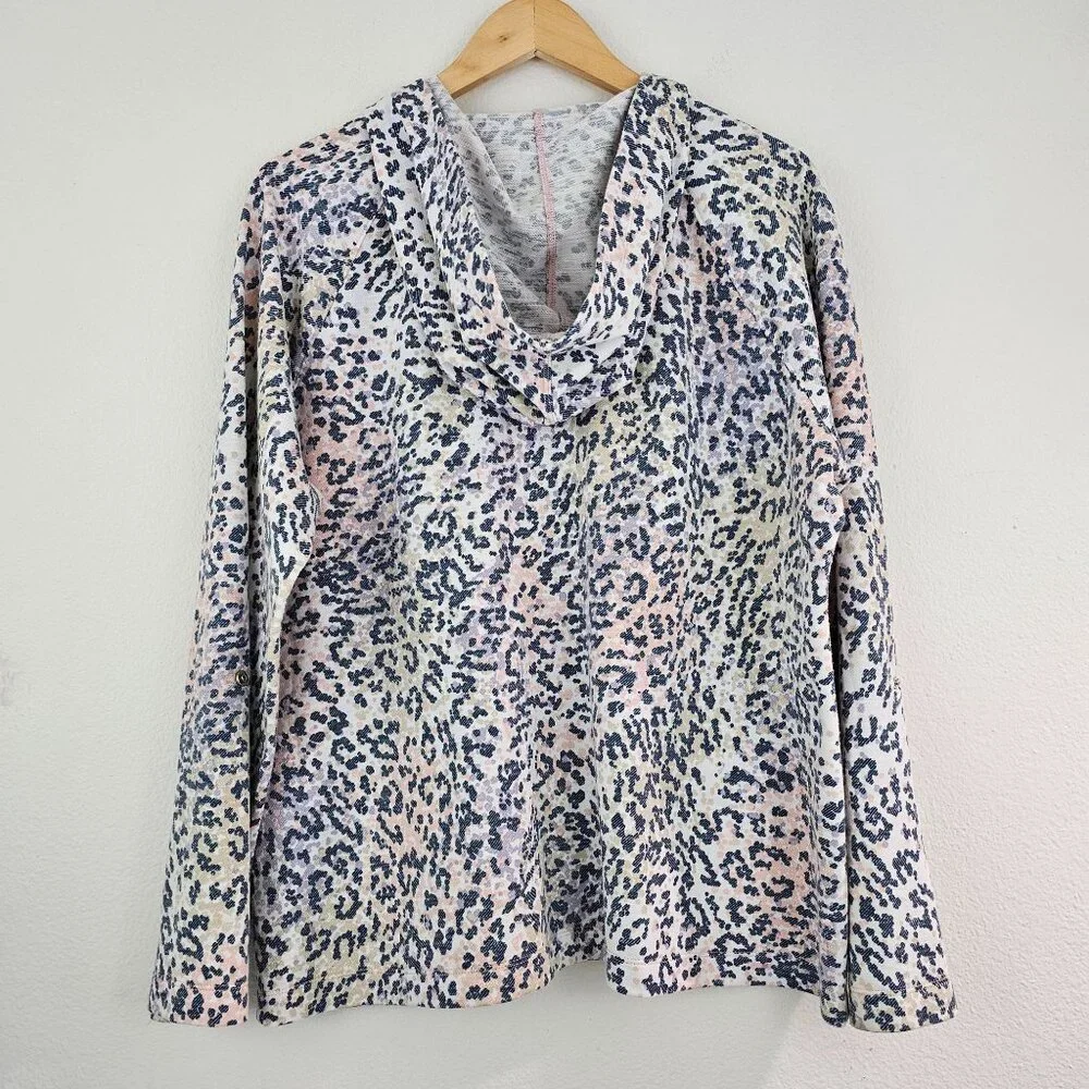 Chico's Weekends Utility Animal Print Zip Up Hoodie Jacket Sz L 16 Casual Active - Picture 6 of 10